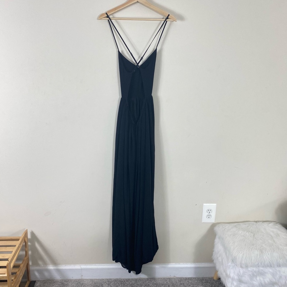 Blaque Label Black Double Slit V Neck Criss Cross Back Maxi Dress - M - Picture 8 of 13